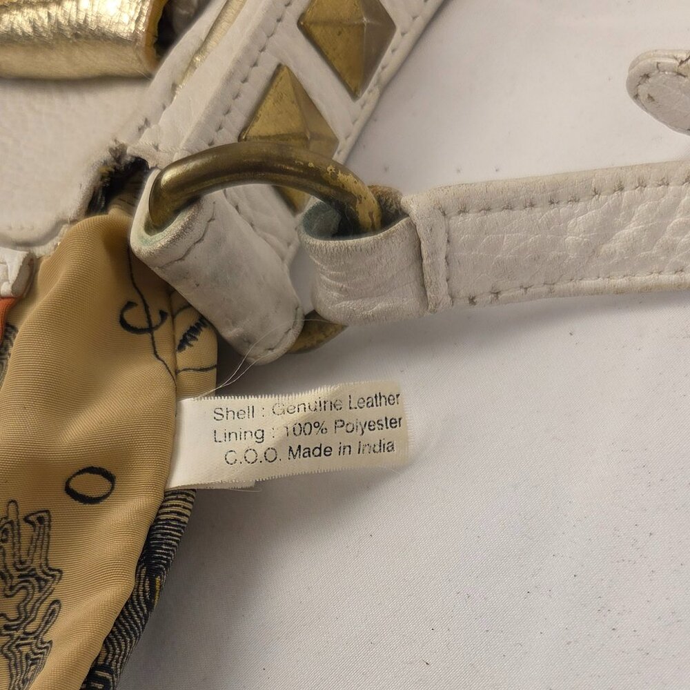 Rare Vintage Sharif 1980s White & Gold Leather Crossbody Bag Map Print Interior - Picture 6 of 15